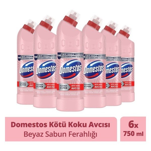 Domestos Yoğun Kıvamlı Çamaşır Suyu Beyaz Sabun Ferahlığı 750 ml (6'lı Paket)